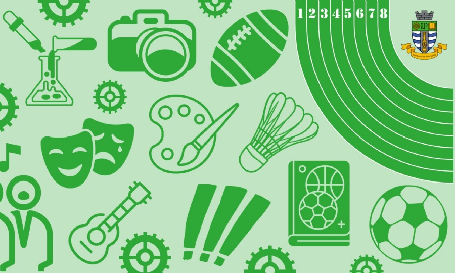 Vector images of various extra curricular clubs including sports, arts and music